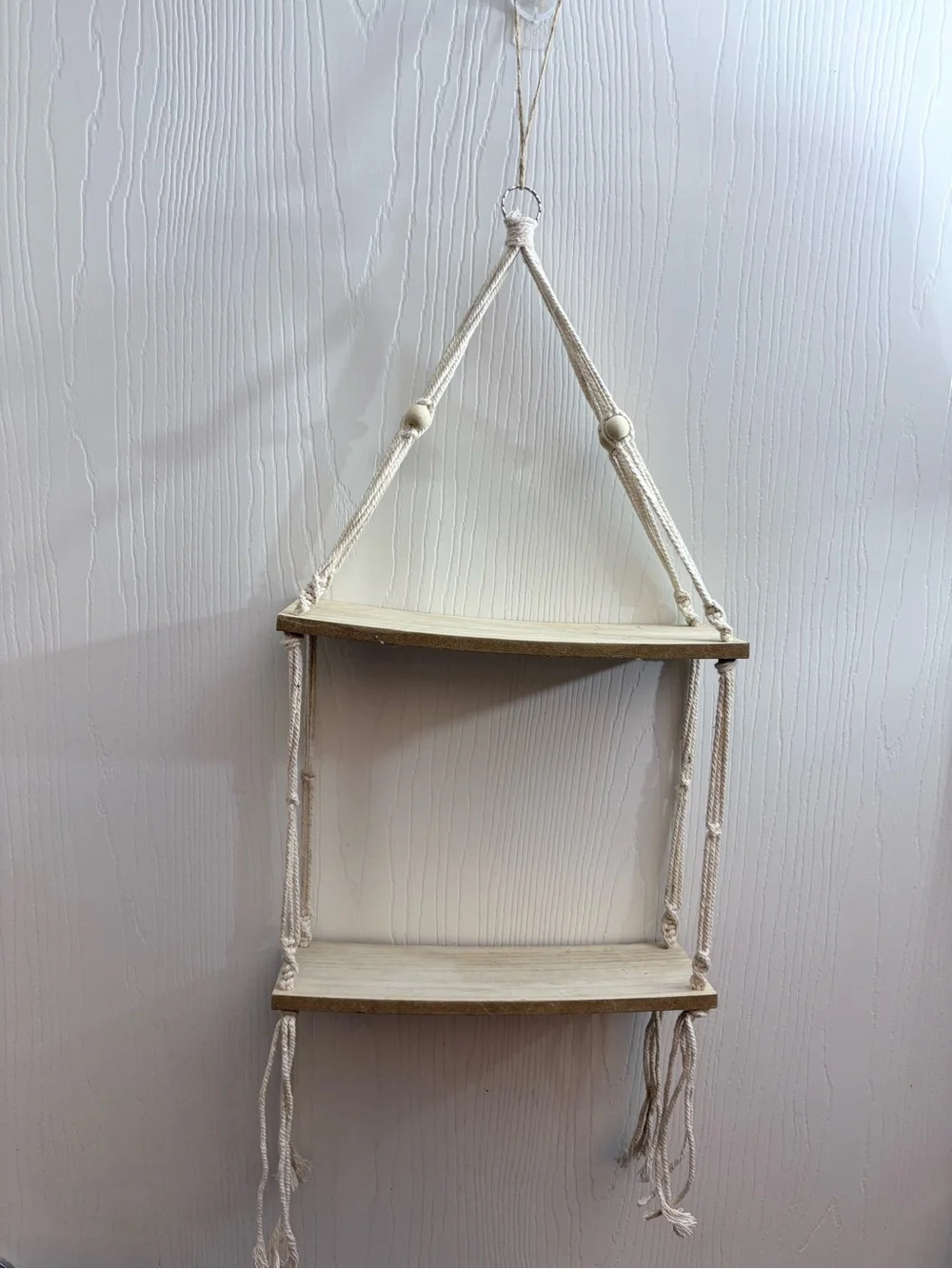 🔥🏷️Macrame Wall Hanging Shelf  2 Tiers Boho Wall Decor Floating 12x4x31